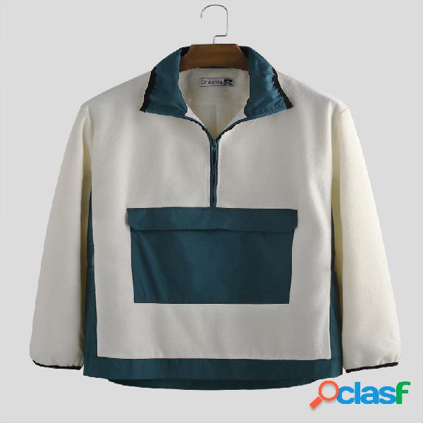 Mens velo bolsos quentes patchwork moda casual zipper collar