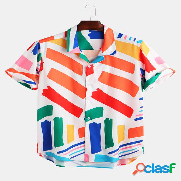 Mens verão grafite geometria impressa gola virada para