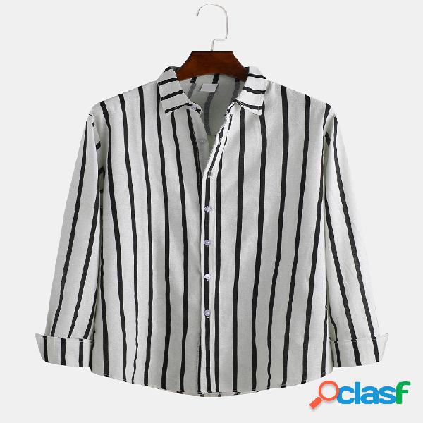 Moda Masculina Listrada Vintage Manga Longa Simples Slim Fit
