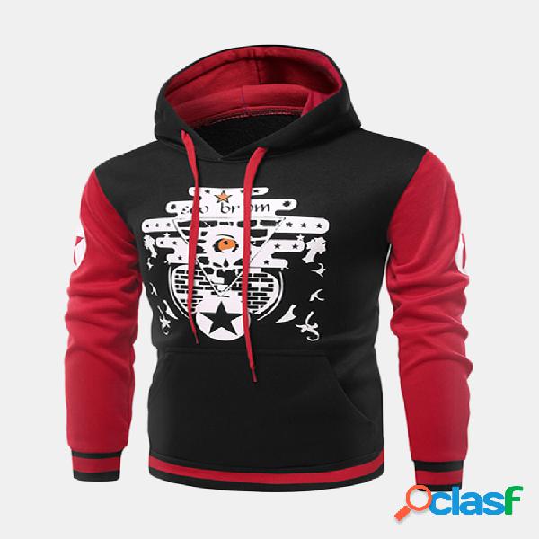 Moletom Casual Grosso 3D Estampa Contraste de Cor com capuz