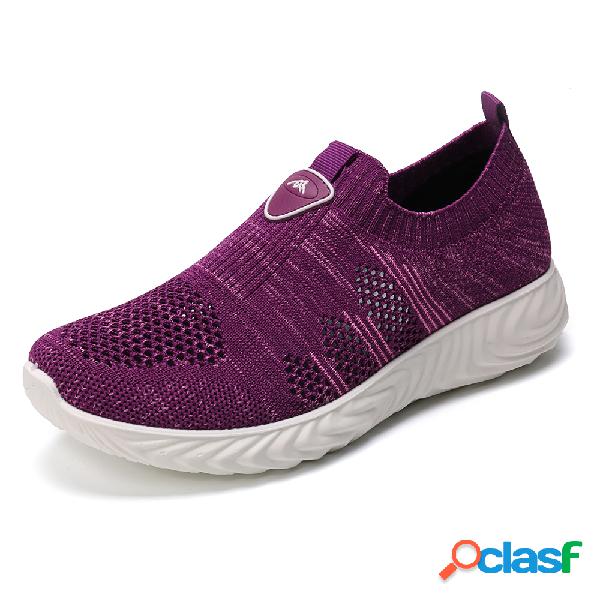 Mulheres Casual Walking Soft Único Mesh Slip On Sneakers