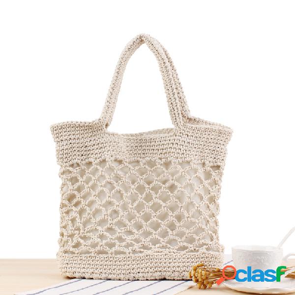 Mulheres Cor Sólida Mão Gancho Woven Bolsa Palha Bolsa