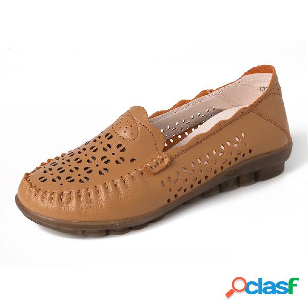 Mulheres Costura Oco Out Soft Mocassins Sapatos Baixos
