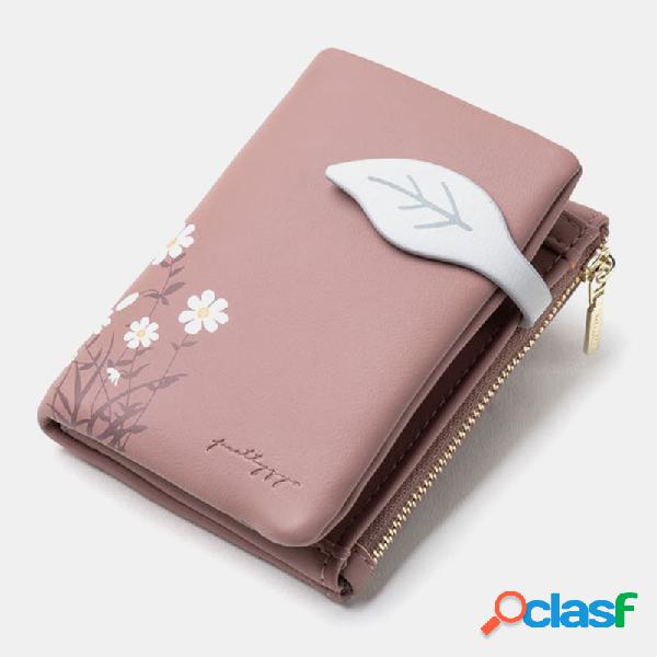 Mulheres Folha Bifold Flor Impresso Zipper Wallet