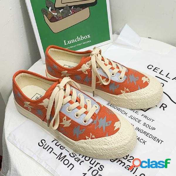Mulheres Lightning Deocr Lace Up Apartamentos Sapatos