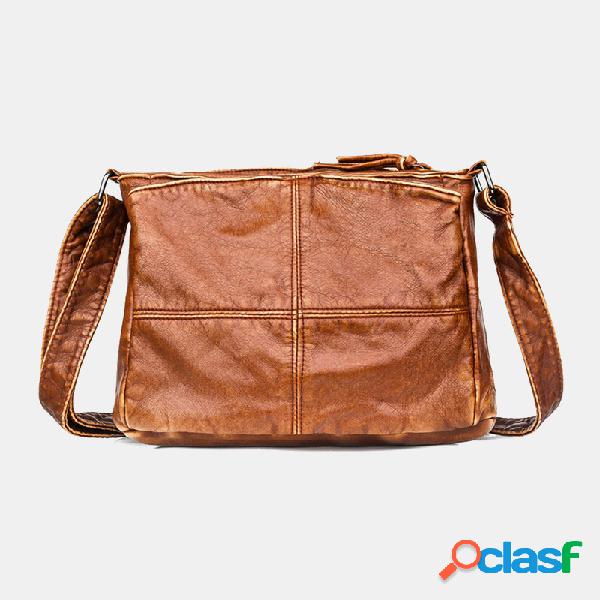 Mulheres Solid Multi-bolso Vintage Crossbody de meia-idade