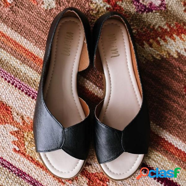 Mulheres cor sólida emenda confortável peep toe