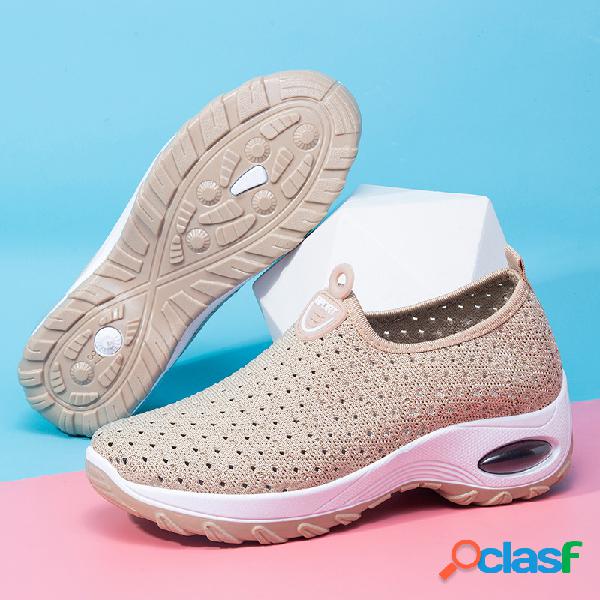 Mulheres escavar almofada malha sapatos casuais esporte