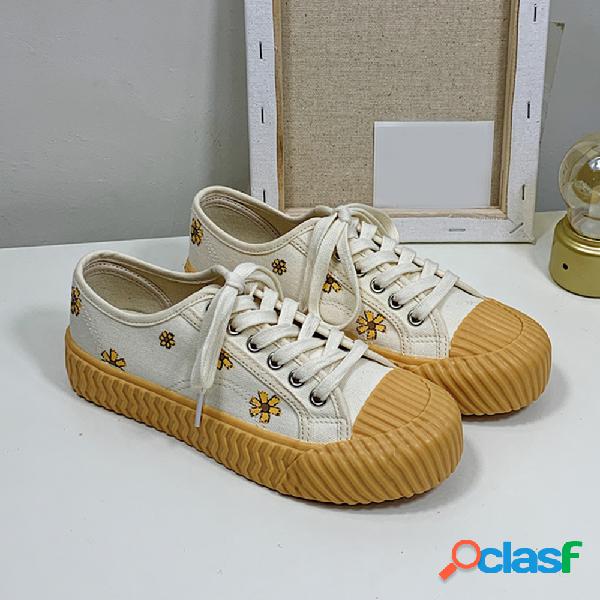 Mulheres flores decoração lace up apartamentos sapatos