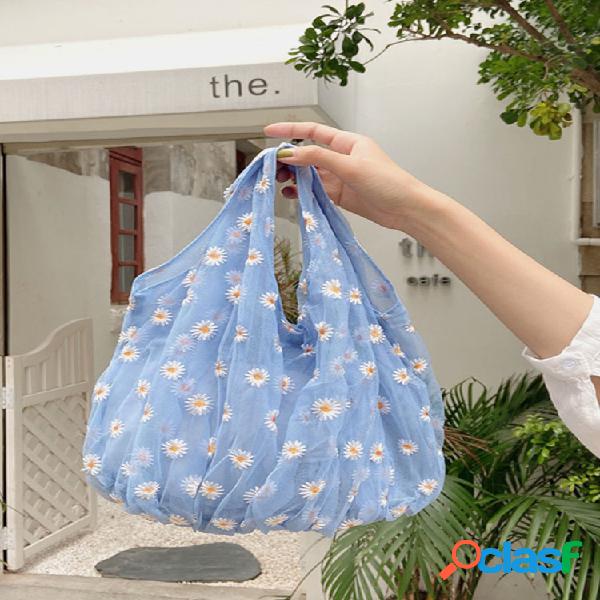 Mulheres margarida bordado gaze bolsa casual