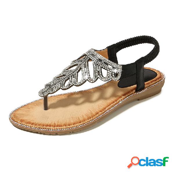 Mulheres requintado Folha strass Praia Clip Toe Soft