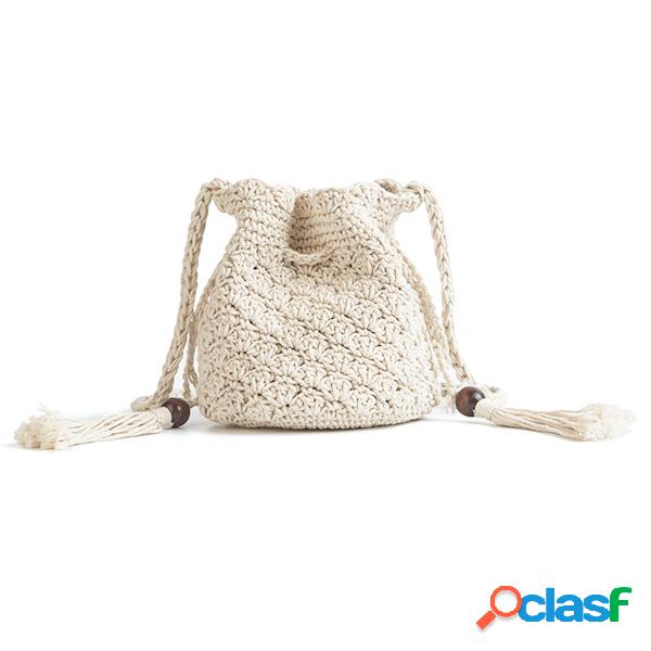 Mulheres tecendo balde Bolsa Tassel Crossbody Bolsa Ombro de