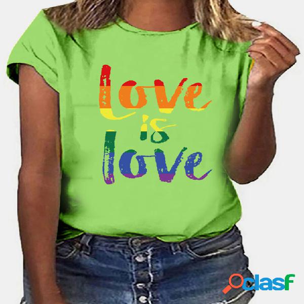 Multi-color Letter Print manga curta Casual T-shirt para as