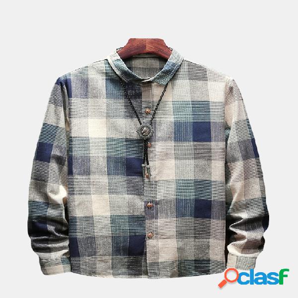Os homens usam camisa de mangas compridas camisa treliça