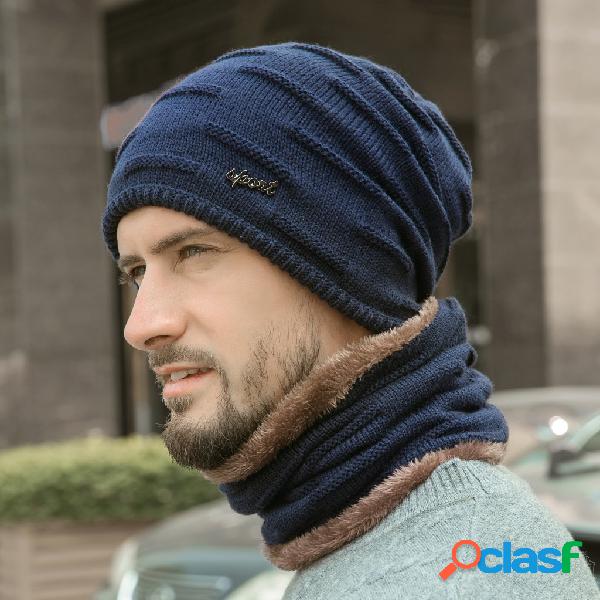 Plus Gorro de malha quente grosso de veludo dos homens