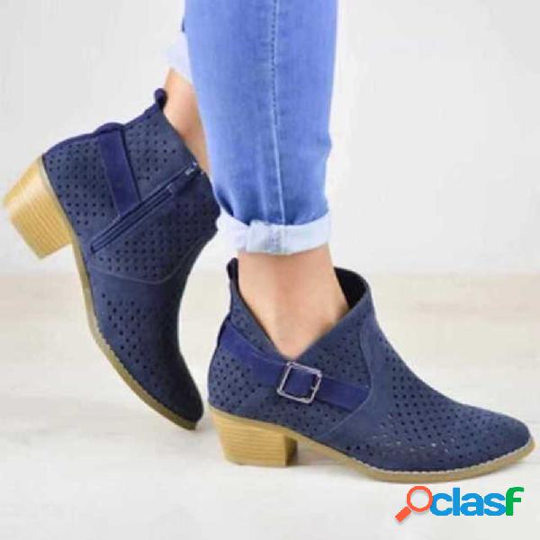 Plus Mulheres tamanho respirável oco com zíper Chunky Heel