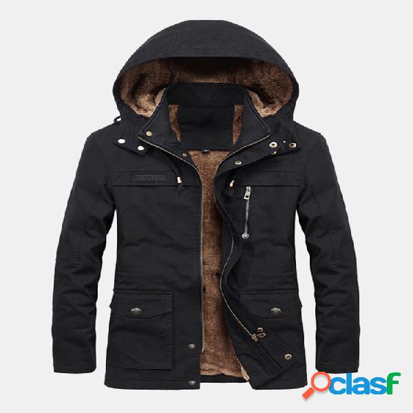 Plus Side Thicken Warm Multi Bolsos Windproof Jacket para