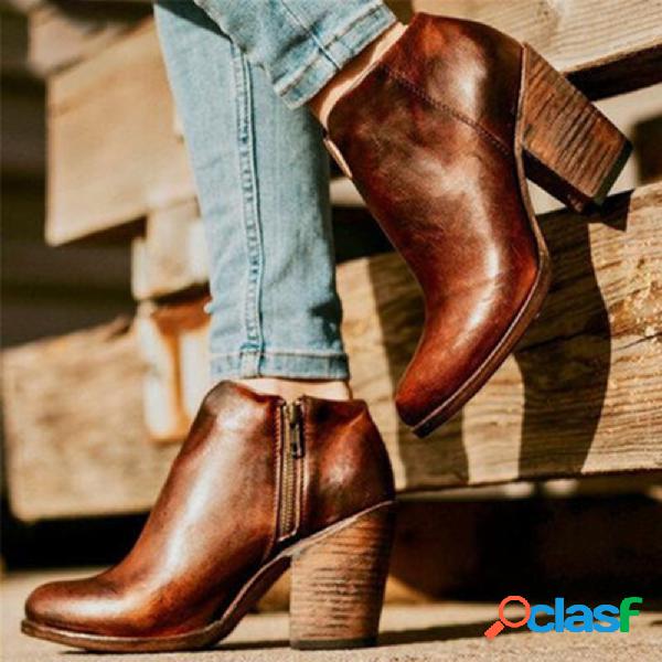 Plus Tamanho Mulheres Retro Solid Color High Botas curtas