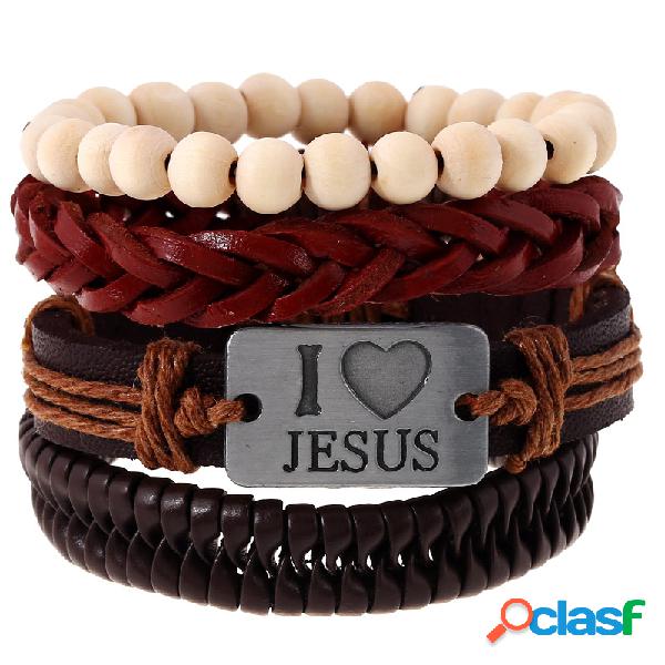 Pulseira Multicamada Religiosa Couro Bovino com Gotas