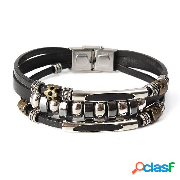 Punk Unisex Bracelete Couro Gotas Bracelete Saudável