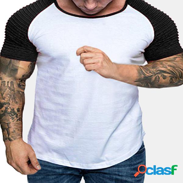 Raglan de esportes básico para homens com mangas plissadas