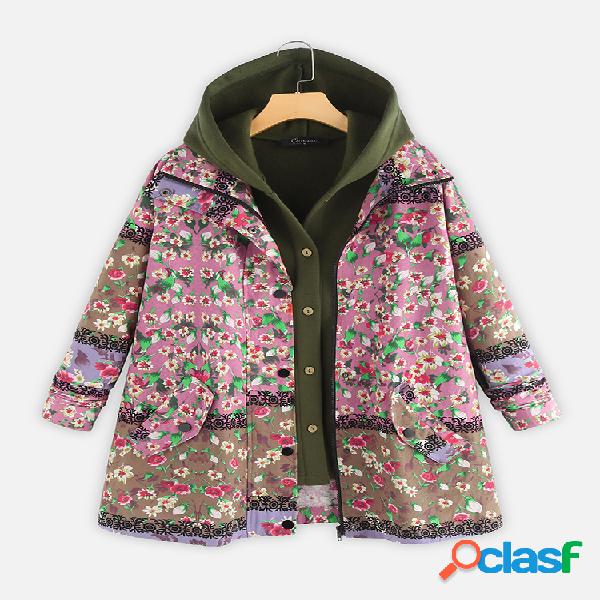 Retalhos de impressão floral com capuz duas peças Plus