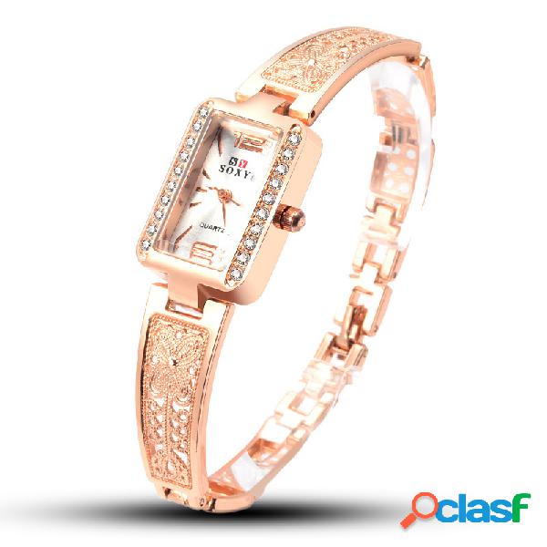 Rose Gold Caso retângulo Dial Design senhoras pulseira de