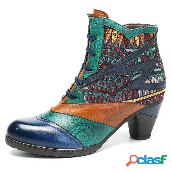 SOCOFY Botas De Boêmio De Bloco Com Zíper De Tornezelo de