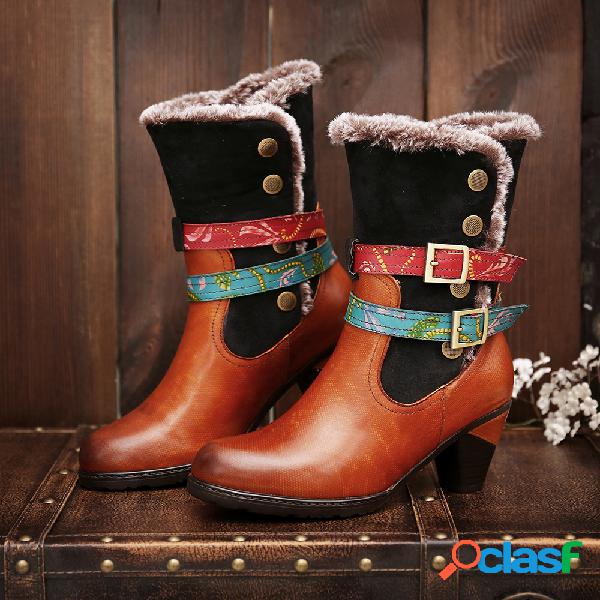 SOCOFY Retro Warm Cosy Fur Colorful Buckle Strap Elegante