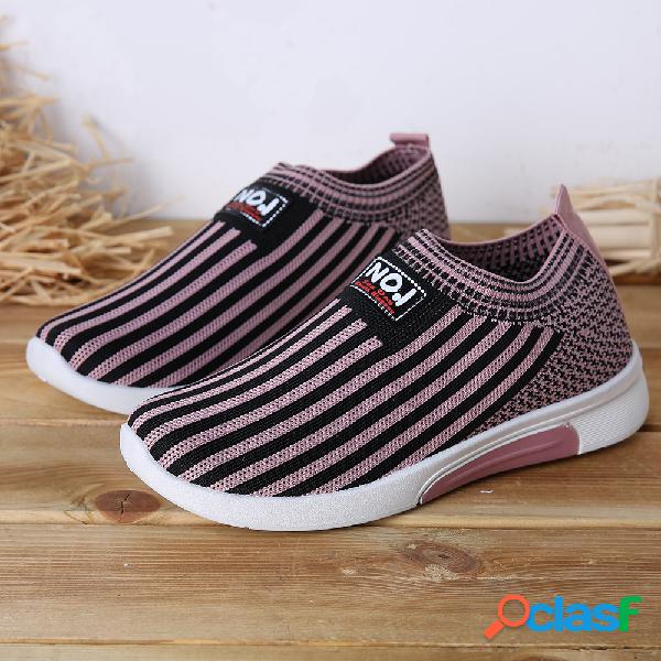 Stripe malha de malha casual mulheres sapatos de caminhada