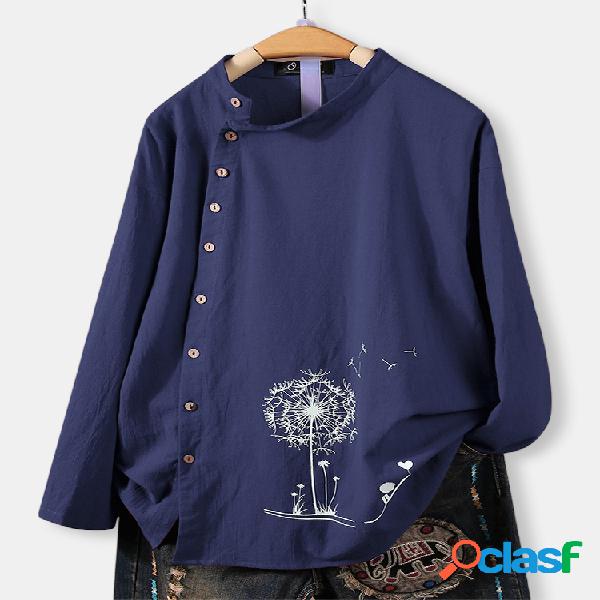 T-shirt com gola Plus e botões laterais com estampa de