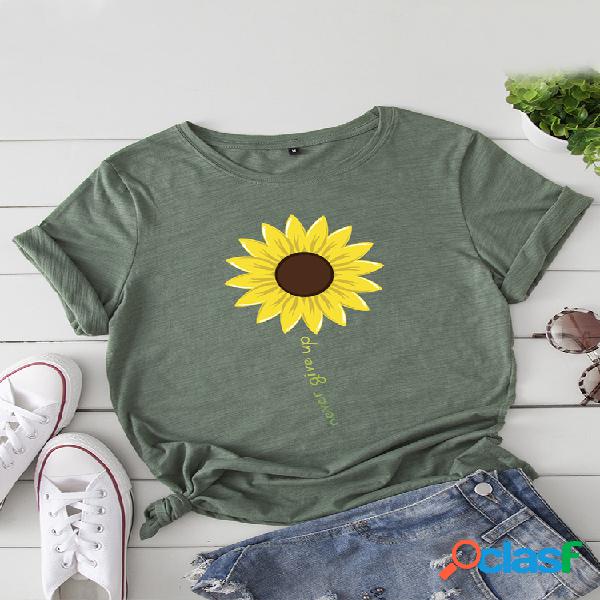 T-shirt de manga curta com estampa de girassol solta