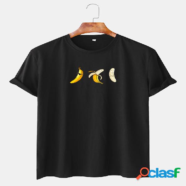 T-shirt de manga curta de algodão estampado com banana para