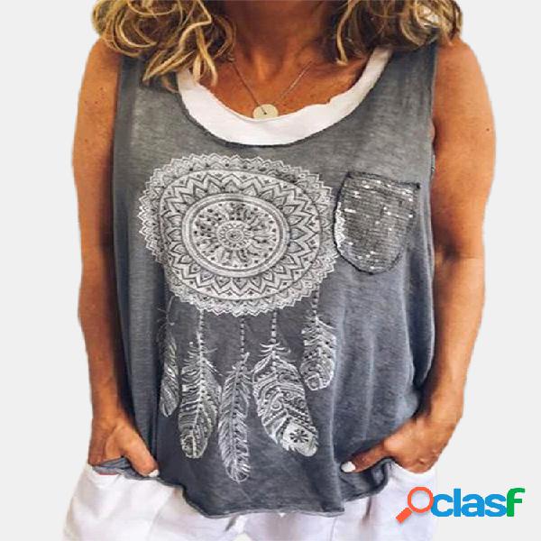 T-shirt sem mangas Casual Loose Vest para mulheres