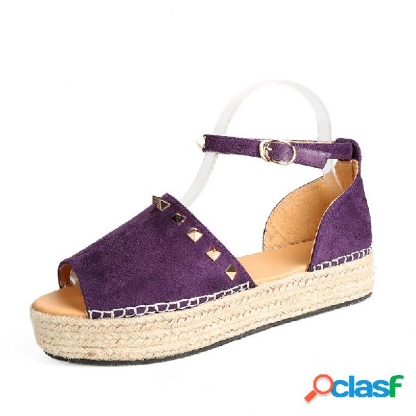 Tamanhos grandes Mulheres Camurça Peep Toe Rivet Decor