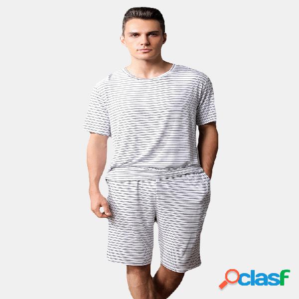 Verão de manga curta O-Neck Stripe Design Modal Pyjama Set