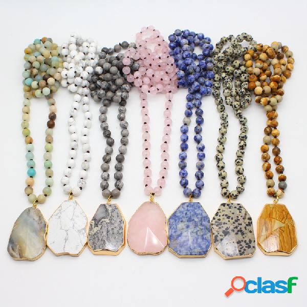 Vintage 8mm Pedra Natural Irregular Pingente Colar Longo