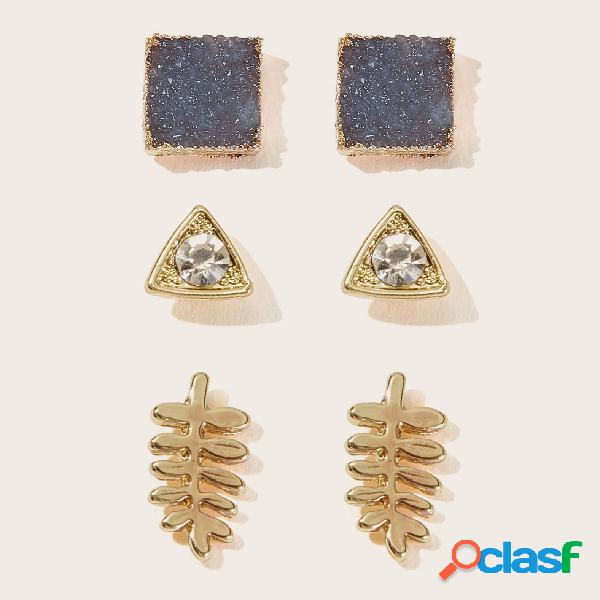 Vintage Orelha Stud Set 3 Par de Strass Deixa Triângulo