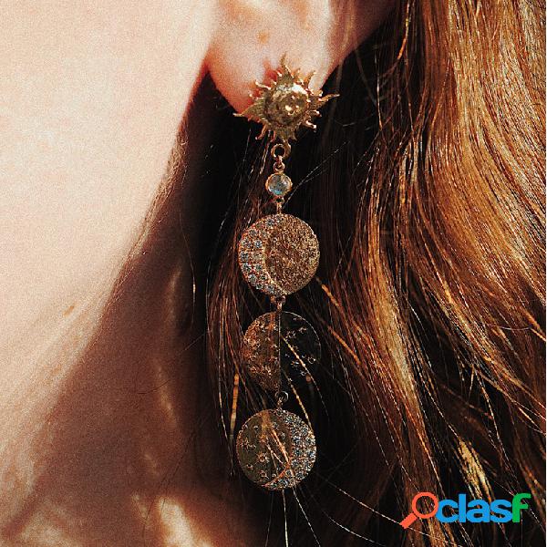 Vintage Sun Moon Pingente Brincos Diamantes de metal