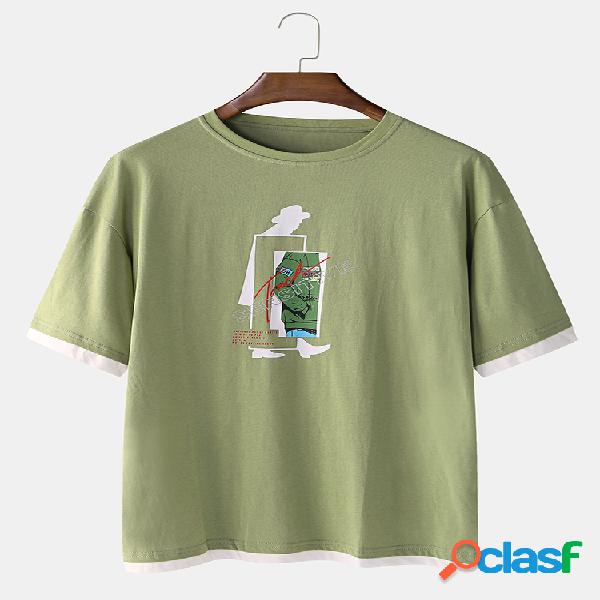 100% Algodão Falso 2-Piece Oversize Half Sleeve Impresso