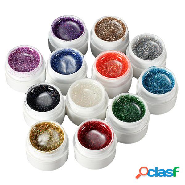 12 Mix Colors Nail Art False French Glitter UV Gel Builder