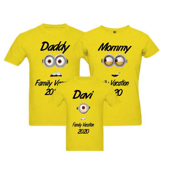 3 Camisetas Personalizada Infantil + adulto minions