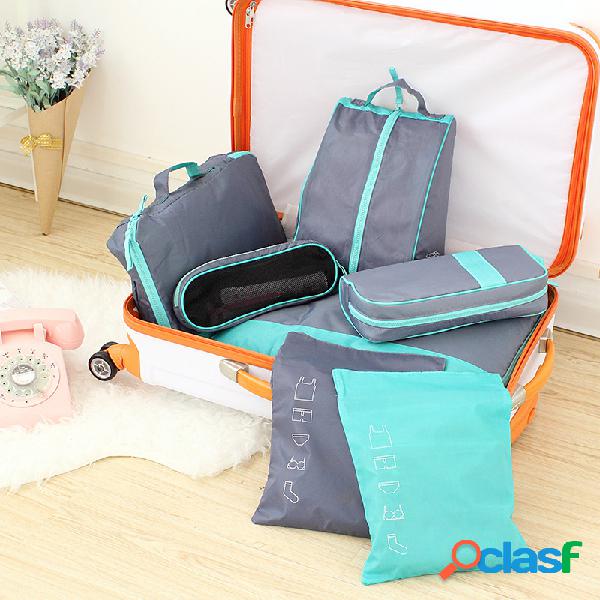 7Pcs Travel Trolley Caso Sorage Bolsa Lavagem de roupas de