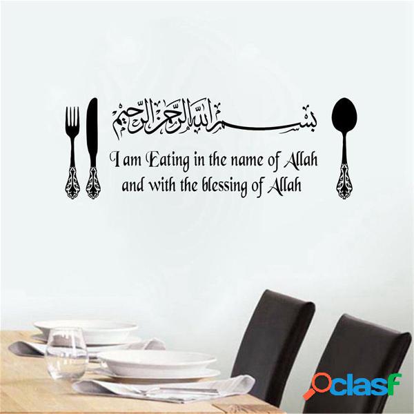 Adesivos de parede de vinil islâmico Comer em nome de Allah