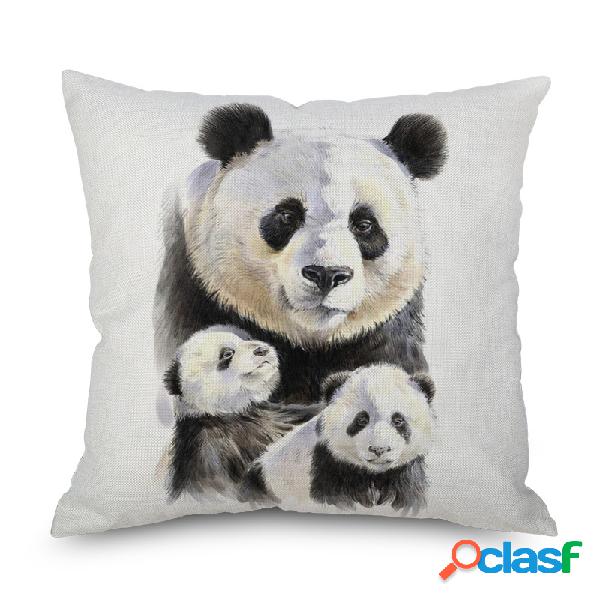 Aquarela Panda Impressão de Linho Capa de Almofada de