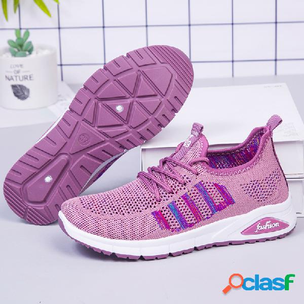 As mulheres malha tênis respiráveis Padrão atam sapatos