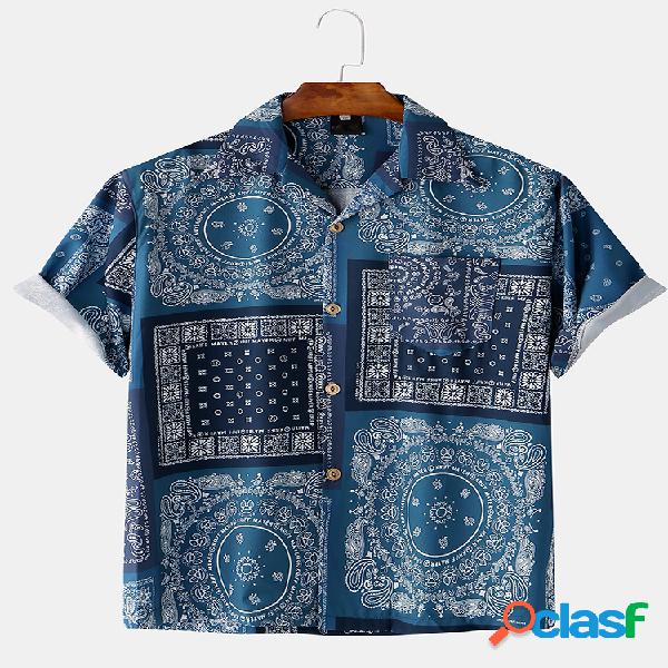 Bandana geométrica étnica para homens impressa manga curta