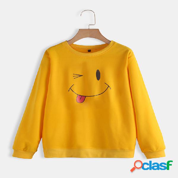 Blusa casual de sorriso dos desenhos animados para mulheres