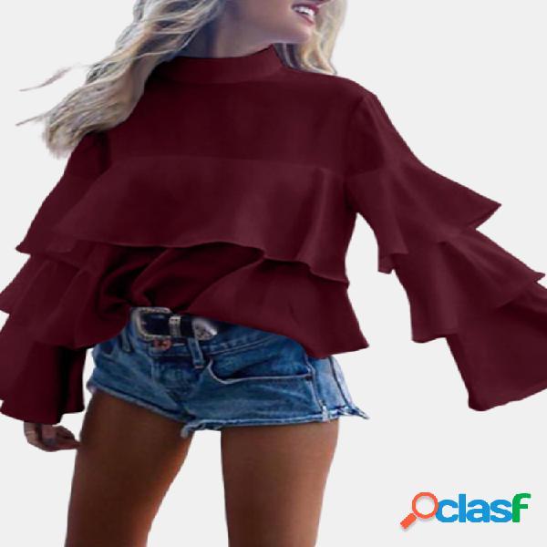 Blusa de babados com folhos em chiffon Plus