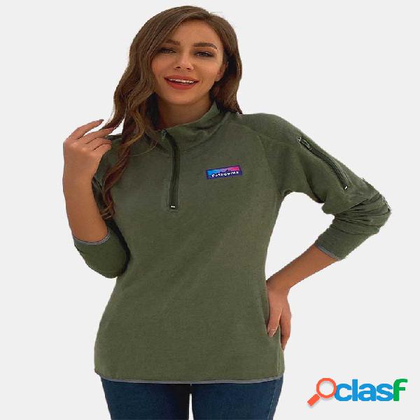 Blusa de lapela casual de manga comprida para mulheres